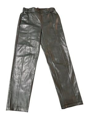 Women’s Imitation Leather Straight-Leg Ankle Pants in Dark Green